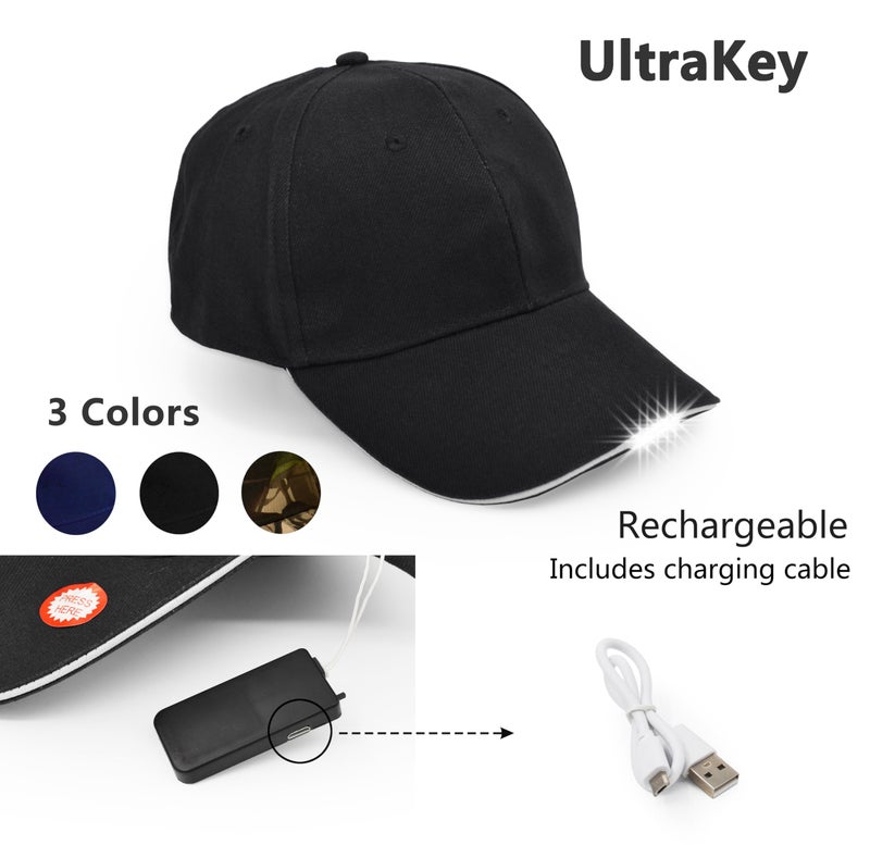 UltraKey Hands Free Rechargeable LED Baseball Cap Hat for Outdoor Party Black - Image 2